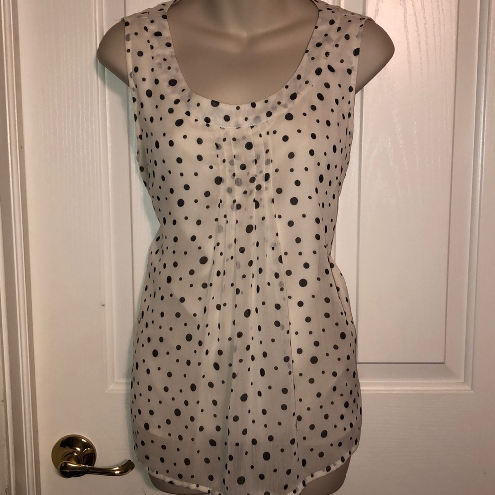 Cream with Black Polka Dots Sleeveless Blouse